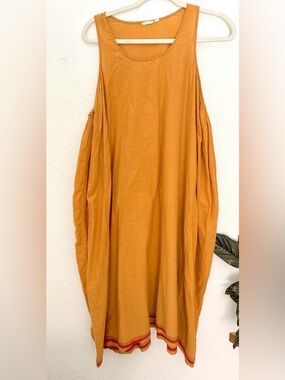 Injiri Dress Cotton Mustard Slip Shift Lagen Look Ruched Embroidered Sz 40 L